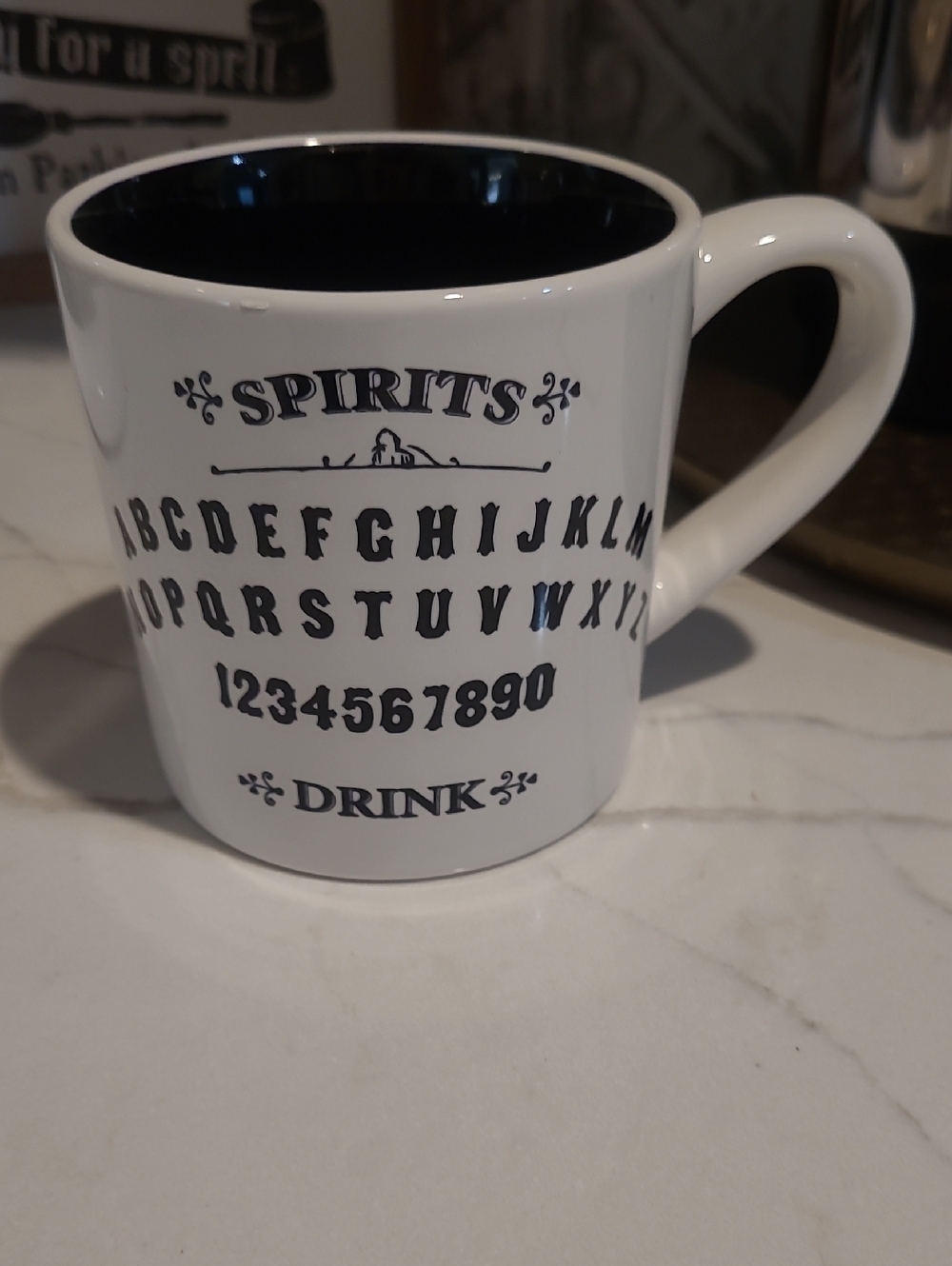 Spirits Ouija Board White & Black Halloween Ceramic Coffee Mug